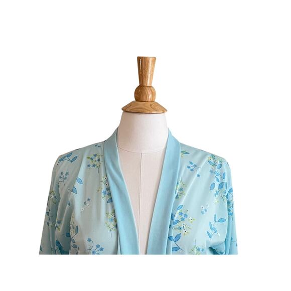 Sindrella Baby Blue Floral 3/4 Sleeve Long Robe, Size L - Picture 2 of 11